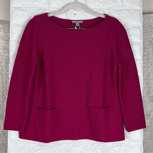NEW Size XS COS A-Line Merino Jumper Knit Magenta Pink Pocket Pullover Sweater - Picture 3 of 9